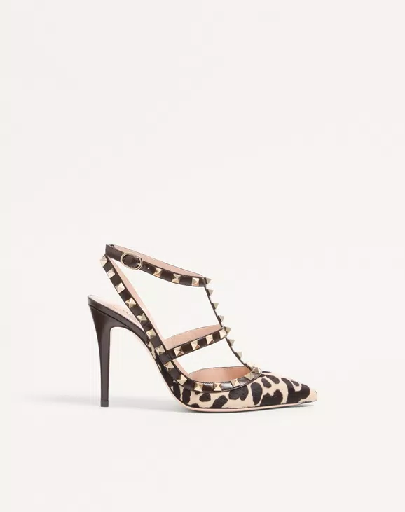 Valentino Rockstud Pumps With Straps In Pony-Effect Calfskin 100Mm - Image 1